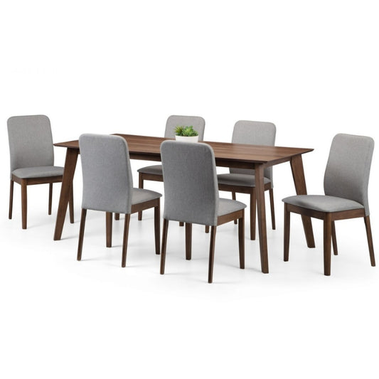 Berkley Walnut Veneer Dining Table & Dining Chairs Hardwood Frame Grey Polyester