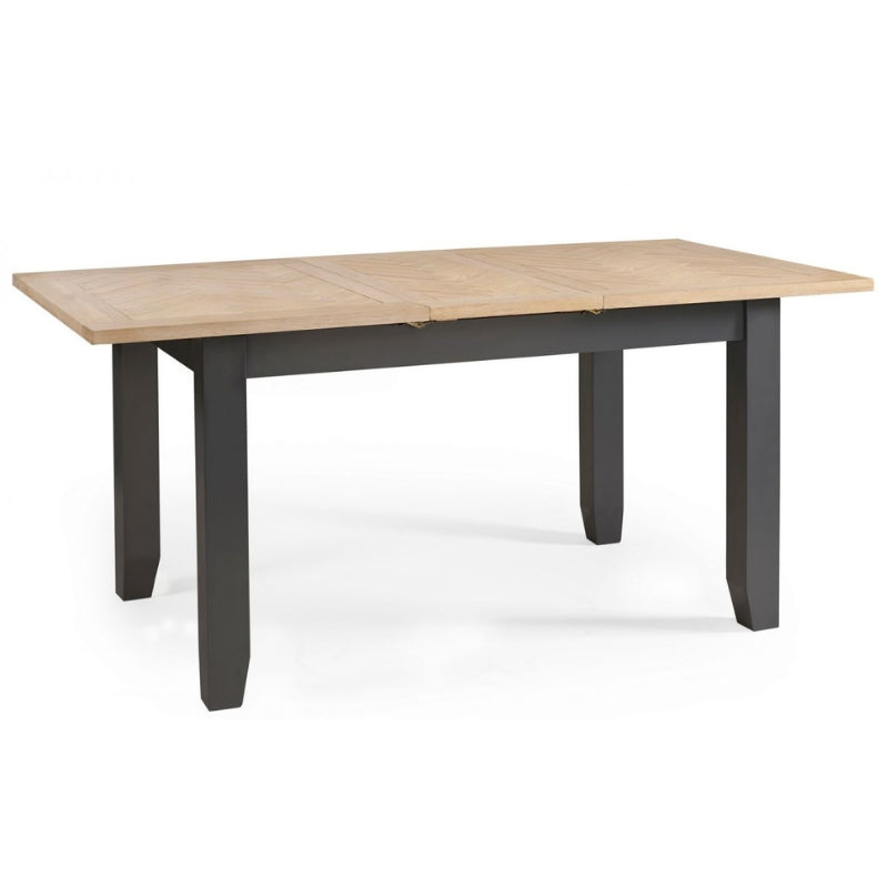 Bordeaux White Oak + Veneer Extend. Dining Table & Chairs Dark Grey Polyester Fabric