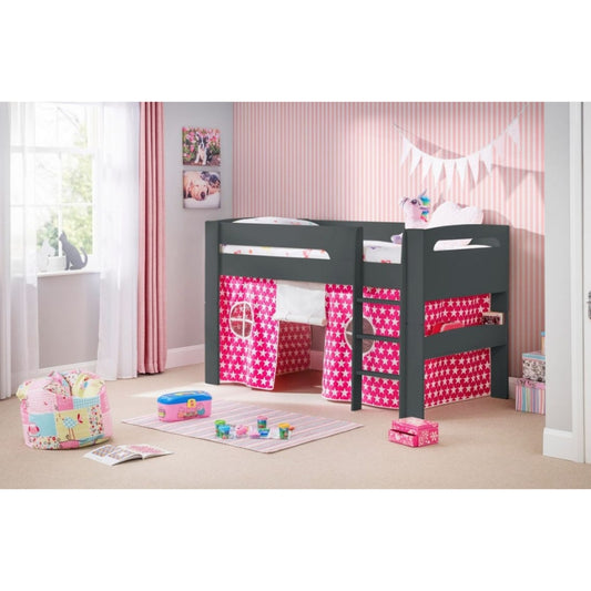 Pluto Mid Sleeper Bed - Stone White or Dove Grey or Anthracite + Free Tent (Pink or Blue Star)
